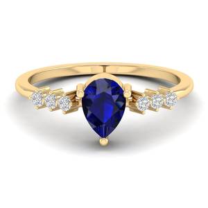 Anillo Solitario de Oro Amarillo de 14K con Zafiro Azul y Moissanita Certificada GRA, Joyería de Piedra de Nacimiento, Precio Mayorista REYES - Product Image 1