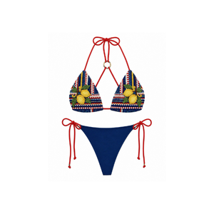 Conjunto de Bikini de Dos Piezas con Cuentas para Mujer, con Cuello Halter y Bloques de Color, Traje de Baño de Algodón/Spandex - Product Image 3