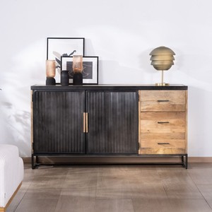 Vandana Autumn Frame 160cm designer <b>sideboard</b> in mango wood and fluted metal Kazag - Product Image 1