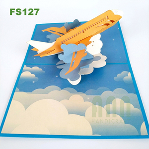 การ์ดป๊อปอัพสำหรับงานหัตถกรรมเครื่องบิน kirigami 3D กระดาษญี่ปุ่นพิมพ์ลายของขวัญของที่ระลึกอวยพรสำหรับวันเกิดและวันวาเลนไทน์ - Product Image 4
