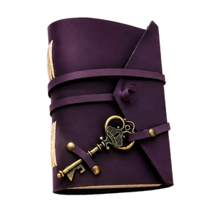 Handmade Purple Leather Journal with Antique Key Lock, Vintage Writing Notebook, Travel <b>Diary</b>, Rustic Leather Book - Product Image 1