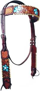 Cabezada Western con cuentas, de cuero marrón, con herrajes plateados, logotipo personalizado, precio competitivo. - Product Image 2