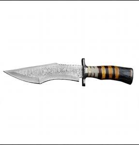 Cuchillo utilitario de punta caída de acero de Damasco con patrón artesanal, mango de hueso y cuerno apilados, pieza de exhibición ejecutiva DIY OEM - Product Image 6