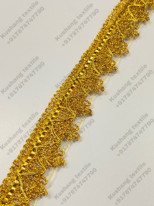 Ribete de Encaje con Flecos Ecológico al por Mayor para Accesorios de Ropa en Dorado y Plateado, Encaje 100% Poliéster - Product Image 4