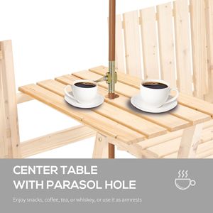 Divanetto da Giardino in Legno Naturale con Foro per Ombrellone, Set di Mobili da Esterno per Ospedali e Impianti Sportivi, Finitura con Verniciatura a Polvere - Product Image 5