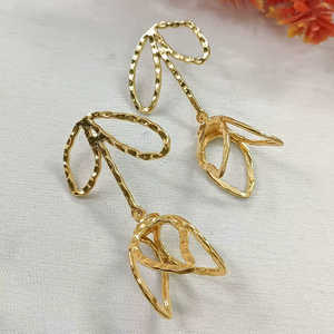 Natural Brass <b>Earrings</b> Women Trendy Fashion Jewellery Textured Finish <b>Hook</b> Statement Wedding Dangle Exima - Product Image 1