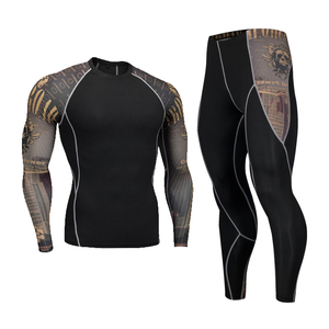 Ensemble de compression pour hommes, vente en gros, nouvelle arrivée, 2 pièces, manches longues, vêtements d'entraînement, ensemble de gym hiver, ensemble de compression - Product Image 4