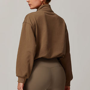 Women's Grey Quarter Zip Mock Neck Oversized Sweatshirt <b>Drop</b> Shoulder Long Sleeve Casual Fleece Pullover Loose Fit Soft Cozy - Product Image 3