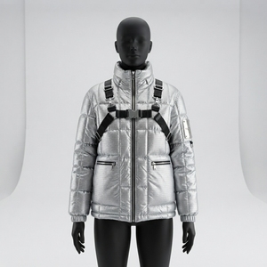 Chaqueta acolchada metálica para hombre, cuello alto, diseño de arnés acolchado, con cremallera, chaqueta de invierno, OEM, ODM, venta al por mayor - Product Image 1