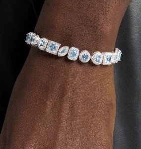 Bracelet classique en rhodium plaqué avec pierres de topaze taille émeraude, bijoux à maillons pour femmes, style mariage - Product Image 4