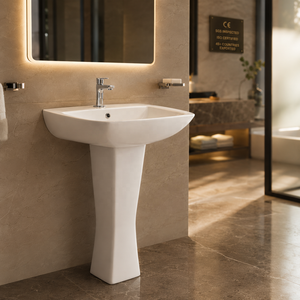 Lavabo de Pedestal Rectangular con Grifo de un Solo Orificio, Diseño Contemporáneo, Montaje en Suelo, Acabado Pulido 5 - Product Image 2