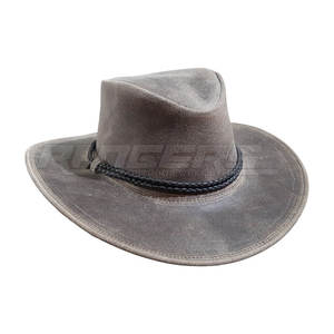 Genuine Leather <b>Western</b> <b>Hat</b> Wide Brim Distressed Gray Cowboy <b>Hat</b> Round Cord Band Adjustable Fit Outdoor Travel <b>Hats</b> - Product Image 1