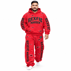 Conjunto Deportivo para Hombre con Sudadera con Capucha Desgastada, Pantalones Jogger con Estampados, Bolsillo Canguro, Etiqueta Personalizada, 100% Algodón Transpirable - Product Image 2