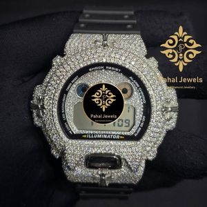 ICELOOK เครื่องประดับนาฬิกาอะนาล็อกควอตซ์ผู้ชายไรน์สโตนทรงสี่เหลี่ยมเคสคริสตัลแซฟไฟร์สแตนเลสสตีลกันกระแทกนาฬิกาปลุก - Product Image 5