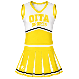 Ensemble d'uniforme de cheerleading jaune vif, haut sans manches à col en V, jupe plissée, tenue de compétition et d'entraînement pour équipes sportives - Product Image 1