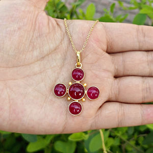 18k gold plated cross <b>necklace</b> round cabochon <b>ruby</b> jade christian jewelry <b>necklace</b> solid brass wholesale women fashion <b>necklace</b> - Product Image 1