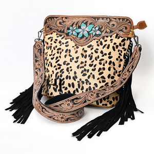 Bolso cruzado de piel de vaca curtida vegetal de estilo nacional para mujer, flecos de ante de vaca anhelados a mano con cierre de cremallera - Product Image 2