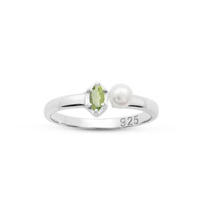 100% Pure Solid 925 Sterling <b>Silver</b> Wedding Gift Anniversary Minimalist <b>Solitaire</b> 100% Natural Peridot Pearl Gemstone Fine <b>Rings</b> - Product Image 4