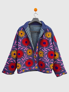 Veste en velours brodée à fleurs, col mandarin, manches longues, grande taille, vêtements d'hiver pour femmes, style élégant - Product Image 3
