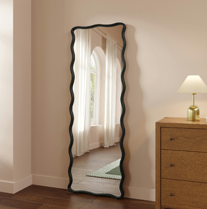 Asymmetric dark wooden full length <b>mirror</b>, irregular oval floor dressing <b>mirror</b>, available at wholesale prices. - Product Image 4