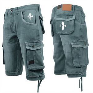 Pantalones Cortos de Mezclilla para Hombre, de Alta Calidad, con Estampado de Serigrafía, Estilo Jeans, de Pierna Ancha, Material Spandex/Poliéster - Product Image 1