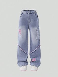 Jeans de Mujer de Cintura Alta, Rotos, de Pierna Ancha, con Parche de Estrella, Denim Desgastado, Corte Holgado Informal, Largos - Product Image 3