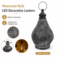 Lanterne LED en métal marocaine à piles, lumière décorative avec finition gris antique pour la décoration intérieure en gros