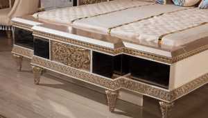 Ensemble de 2 tables de chevet en teck massif de style mid-century moderne, lit king size sculpté à la main, coiffeuse et miroir, respectueux de l'environnement - Product Image 3