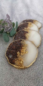 High Quality Eco-Friendly Modern Resin Oval <b>Coaster</b> <b>Green</b> Gold Leaf Design 400mm Diameter 5mm Thick Home Wedding Cafe Restaurant - Product Image 1