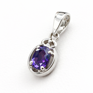 Colgante Ovalado de Amatista Chapado en Rodio de Plata de Ley, Hecho a Mano, Minimalista, con Gema, Amuleto para Collar, Piedra de Nacimiento de Febrero - Product Image 4