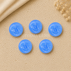 <b>Blue</b> Chalcedony Full Moon Face 15mm Gemstone Carving Pendant for Jewelry Making <b>Crystal</b> Healing Reiki Energy Wholesale - Product Image 5