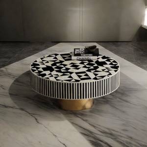 Round Blue Bone Inlay Accent Coffee Table - Product Image 2