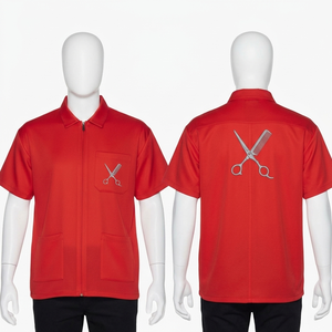 Chaqueta de Barbero para Hombre, 220 GSM, Algodón y Poliéster, Panel Frontal Negro con Cierre, Camisa con Logotipo Bordado Personalizado, Uniforme con Bordado por Transferencia de Calor - Product Image 3