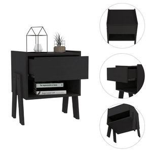 JOY Black nightstand สี่ขาชั้นเปิดหนึ่งลิ้นชัก - Product Image 3