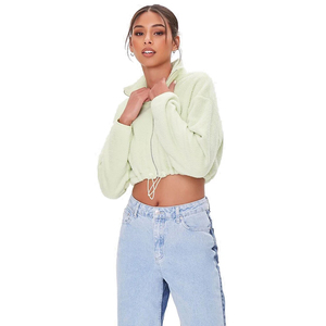 Women's Solid Color Comfortable Women Crop Top <b>Hoodies</b> Long Sleeve Lightweight Cotton Crop Top Hoodie for Women and <b>Workout</b> - Product Image 5