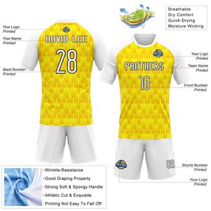 Conjunto Completo de Camiseta y Pantalones Cortos de Fútbol de Alto Rendimiento, Impresión por Sublimación Personalizada, Duradero, Amarillo y Blanco, Perfecto para Entrenamiento - Product Image 3