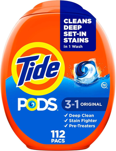 Cápsulas de detergente para ropa Tide PODS, 3 en 1: quitamanchas, neutralizador de olores, protector de color, 112 unidades, compatible con HE, aroma original - Product Image 1