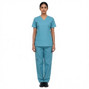 Wholesale OEM Service Custom V-neck <b>Knitted</b> Unisex Medical Scrub Sets Polyester/Cotton <b>Needle</b> Detection Hospital Use Seamless - Product Image 5