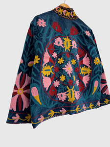 Chaqueta de Terciopelo con Bordado Floral, Cuello Mandarín, Manga Larga, Talla Grande, Ropa de Otoño para Mujer - Product Image 4