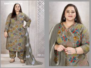 Premium Quality Rayon with NeckLine Hand-Work & All-Over Floral <b>Printed</b> Kurti-Pant-Dupatta <b>Large</b>-<b>Extra</b> <b>large</b> Size Woman Fashion - Product Image 3