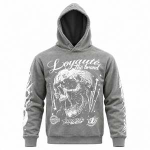 Wholesale High Quality Fleece Hoodie Dark <b>Skull</b> Graphic Print Loose Fit Fashionable Pullover Pocket Fabric Winter Apparel - Product Image 1