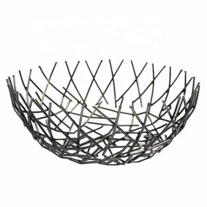 Cuenco de alambre de malla de hierro y níquel para fruta, accesorio de Metal negro de alta calidad, hecho a mano, personalizado, venta al por mayor - Product Image 1