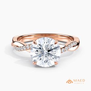 Anillo de compromiso y boda de lujo chapado en oro rosa con moissanita de corte redondo y pavé retorcido, regalo para mujer - Product Image 1