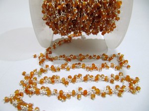 Natural Carnelian Rondelle Faceted Beaded <b>Wire</b> Wrapped Dangling Cluster Chain - Product Image 2