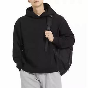 Sweat à capuche noir en molleton 100 % coton de haute qualité pour homme, coupe oversize décontractée à épaules tombantes, fermeture éclair, idéal pour l'hiver (OEM) - Product Image 2