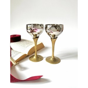 Gobelets en laiton faits à la main, coupes à vin rondes vintage à long pied, lot de 2 pour décoration de mariage - Product Image 6