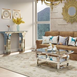 Modern Rectangle <b>Silver</b> Mirror <b>Console</b> <b>Table</b> Wide Bling Entryway Desk for Living Room Sofa <b>Table</b> Self Standing - Product Image 4