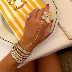 สร้อยข้อมือเพชรทรงลูกแพร์เพาะเลี้ยงในห้องปฏิบัติการ ทองคำแท้ 14K 18K ปรับขนาดได้ ความยาว 6-7 นิ้ว พร้อมสายรัดนิ้ว เครื่องประดับชั้นดี ขายส่ง - Product Image 5
