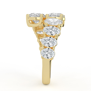 Bague Bypass Moderne en Or Jaune avec Diamant Taille Ovale, Double Allée Asymétrique, Bijou Architectural Fin Multi-Pierres - Product Image 5