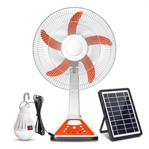 Solar Powered Desk Fan With Touch <b>Control</b> 34 In Orange Blades White Base Free <b>Standing</b> Design - Product Image 2